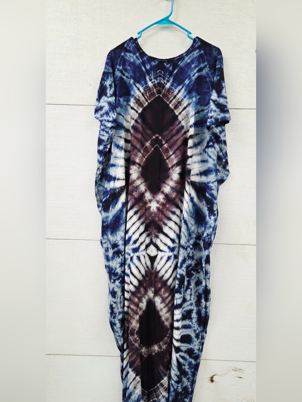 Blue and White Tie-Dye Maxi Dress Kaftan Osfm - Picture 2 of 8
